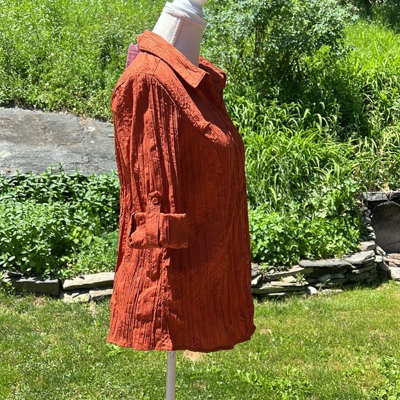 Christopher & Banks size med rust color button down, top three-quarter sleeve - Picture 6 of 15